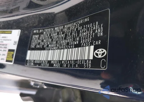 2023 Toyota Corolla Le z USA, uszkodzony, nr VIN 5YFB4MDE2PP022446